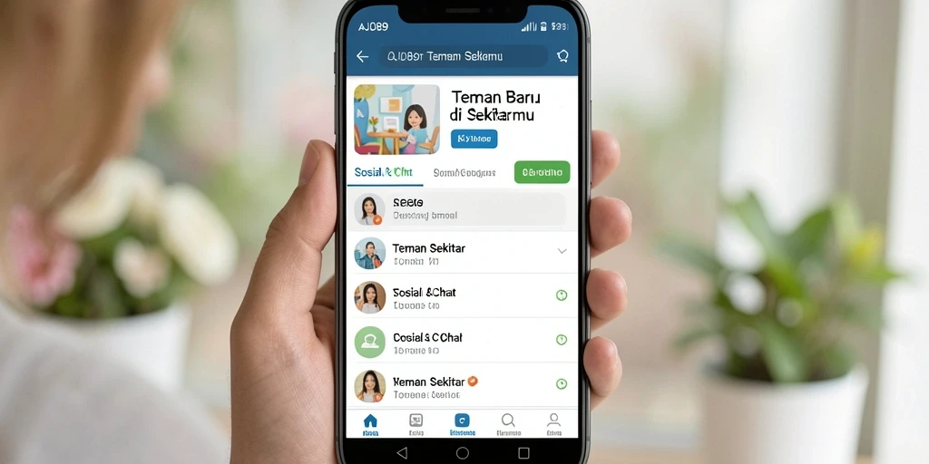 Tampilan antarmuka AJO89 yang intuitif dan menarik untuk bertemu teman baru.