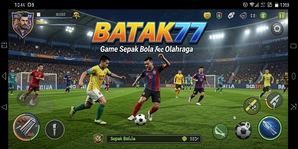 Antarmuka BATIK77 yang menarik dengan elemen permainan sepak bola.