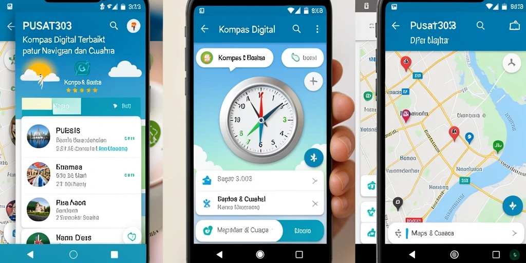 Tampilan antarmuka PUSAT303 dengan fitur kompas digital yang jelas.