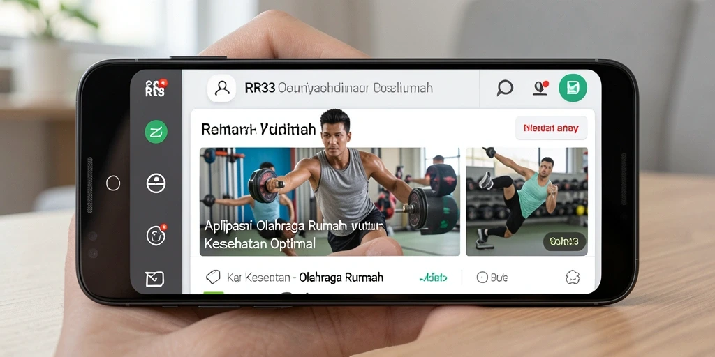Screenshot antarmuka aplikasi RR33 menampilkan berbagai program latihan olahraga rumah.